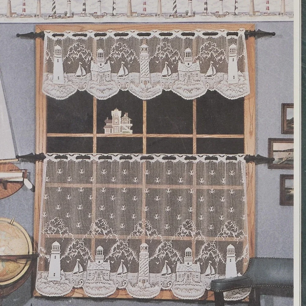Vintage Heritage Lace Lighthouse Tier Curtain 60x36 Ecru NOS Nautical USA